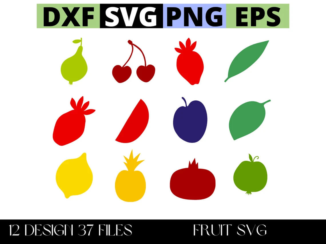 Fruit Svg, Fruit Svg Bundle, Fruit Clipart, Apple Svg, Cherry Svg, Lemon Svg Clip art, Cricut, Stickers, Cards