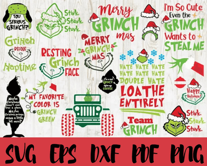 Grinch SVG 370+ Bundle / Christmas SVG Bundle / Grinch Face / Grinch Hand / Funny Christmas SVG