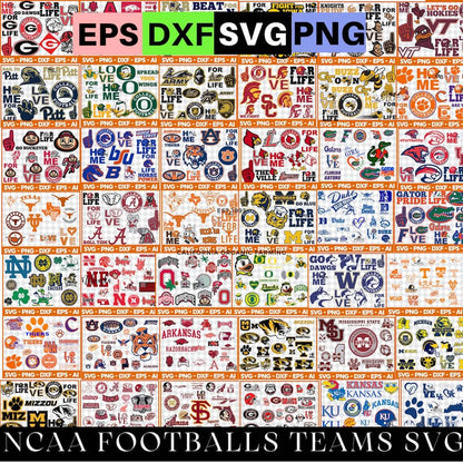 Ncaa Football Teams Bundle Svg, NCAA SVG, Football teams SVG, Clip art, Circut, Stickers, Cards